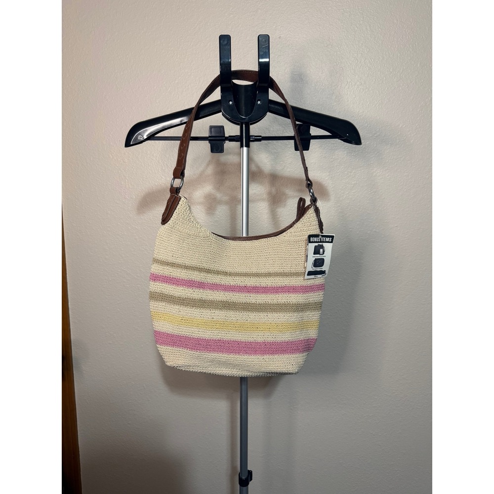 Kmart Crochet‎ Super Tote Striped Woven Hobo Bag with Umbrella and Pouches New